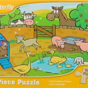 Butterfly 12 Piece A4 Wooden Puzzle Farm Animals