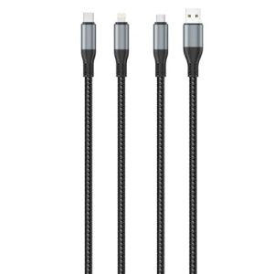 Ezra 3in1 Black Braided 2.4A 1Meter Data Cable